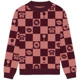 Maroon Checkered Knit Crewneck