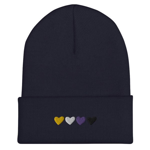 Non-Binary Pride Hearts Beanie