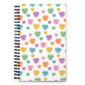 Naughty Valentine's Candy Hearts Spiral notebook